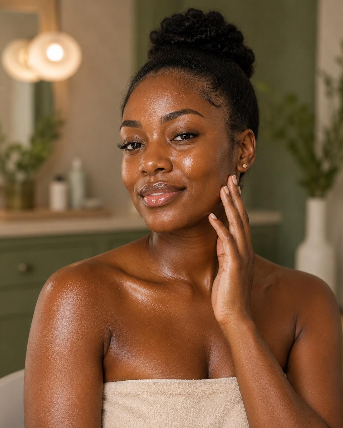 A glowing client after an aesthetics treatment at Shezuri in Oyarifa