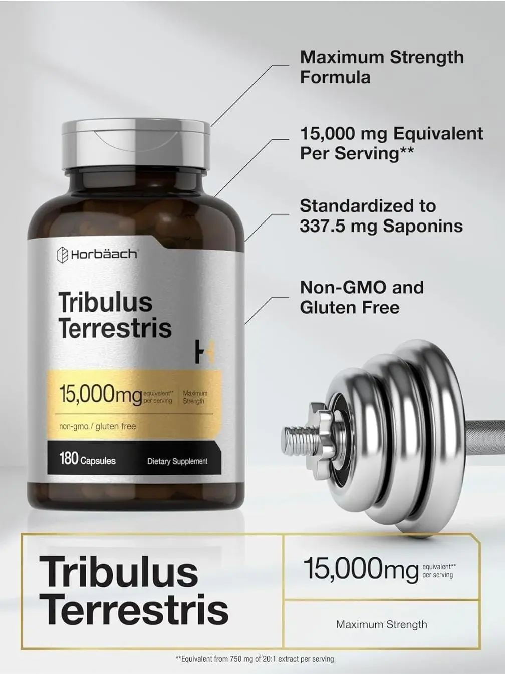 Tribulus Terrestris High Strength 7500mg — 120 Vegan Tablets — 95% Saponins — with Vitamin D3