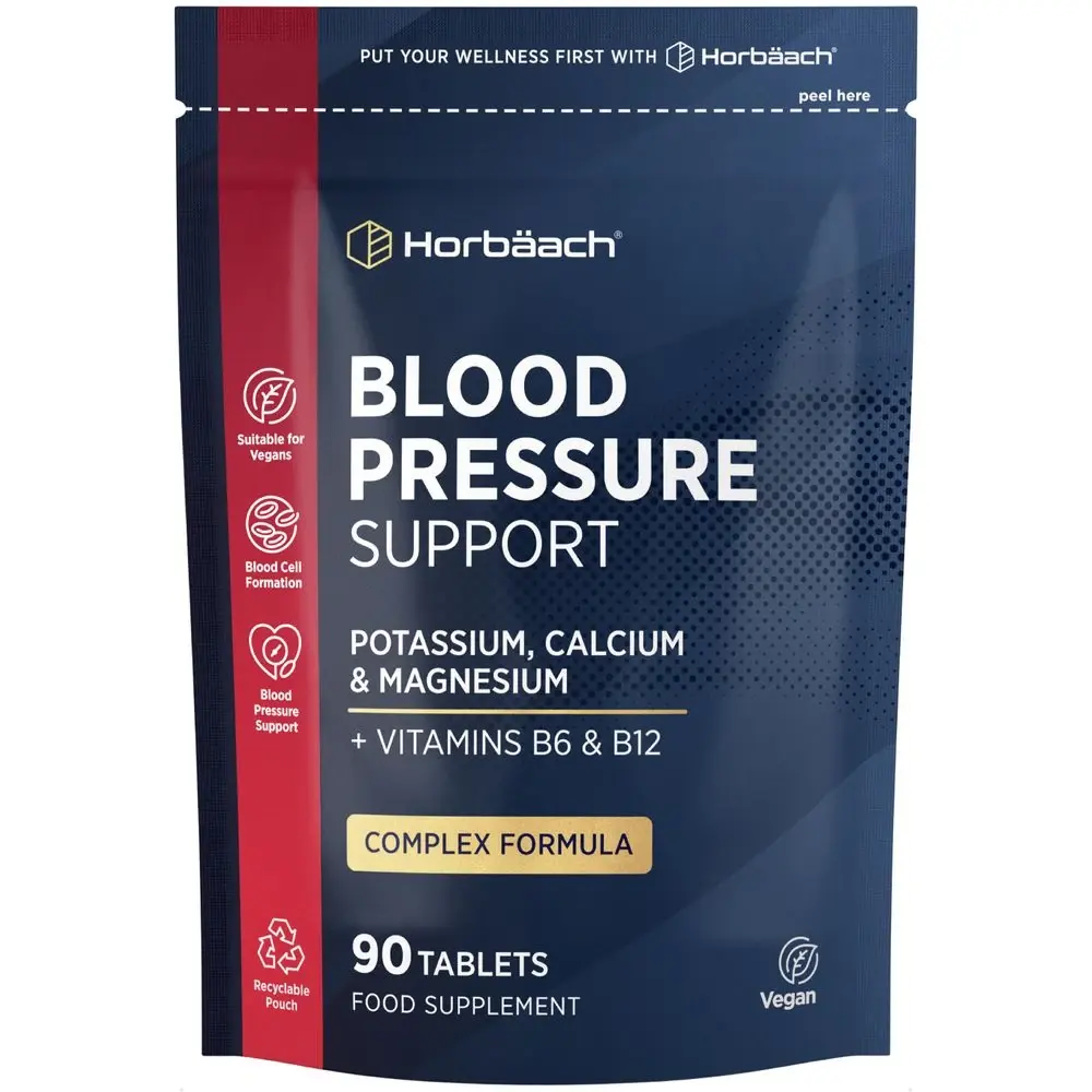 Blood Pressure Tablets — Magnesium with Potassium & Calcium — 90 Count — Vegan