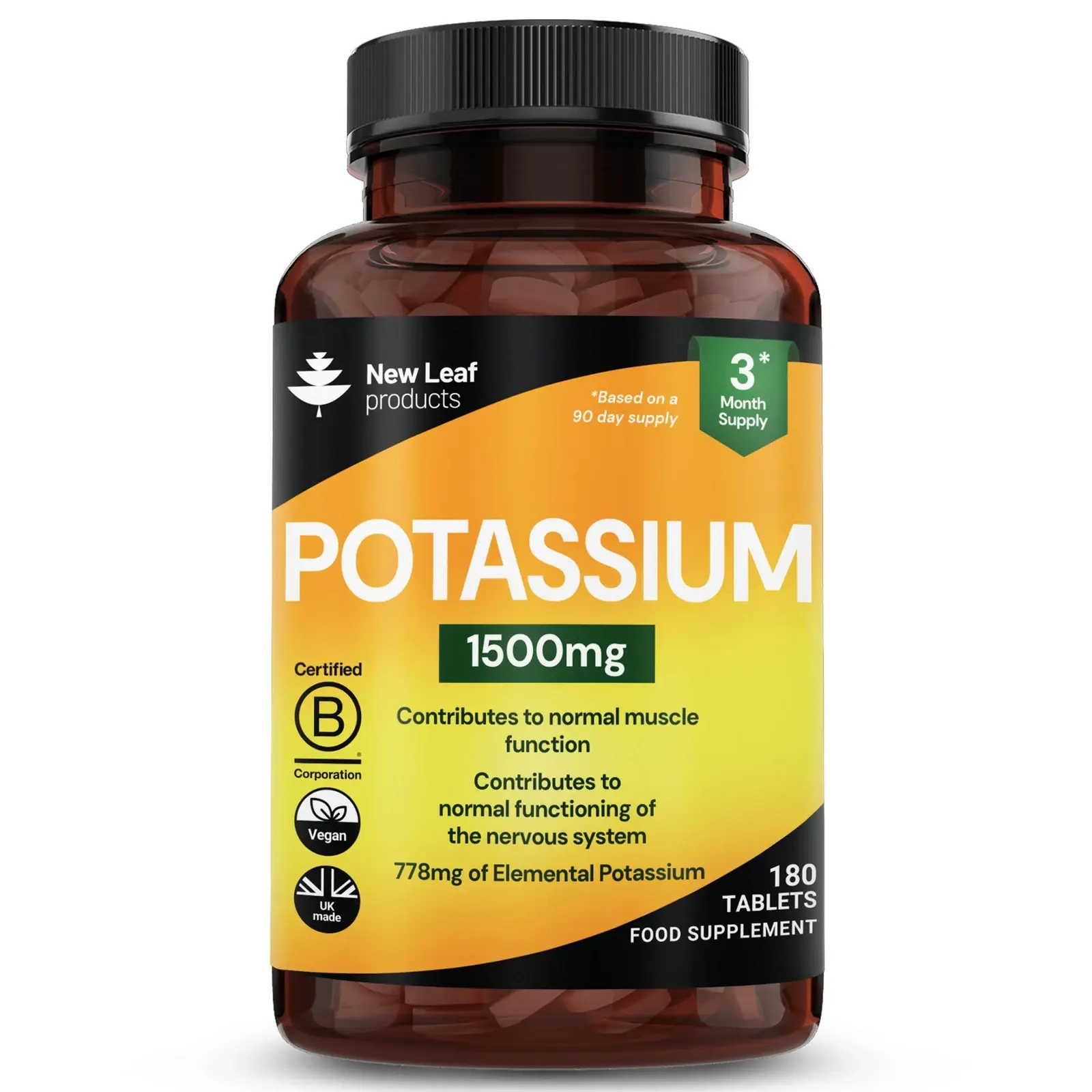 Potassium Supplements High Strength — 180 Vegan Tablets — Mineral Electrolytes