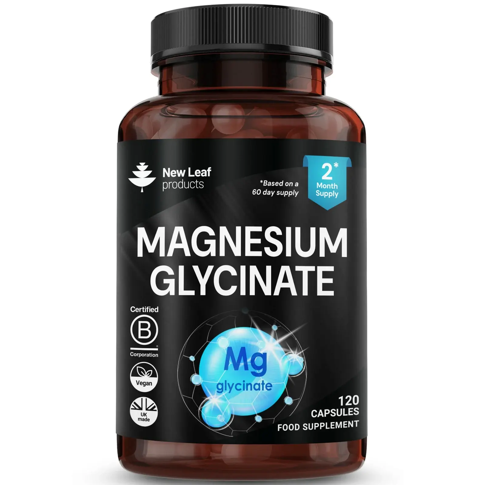 Magnesium Glycinate Supplements — 1040mg — 120 High Strength Capsules — 208mg Elemental per Serving